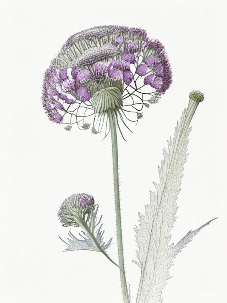 Scabiosa Floral Quentin Blake Inspired Illustration Flower