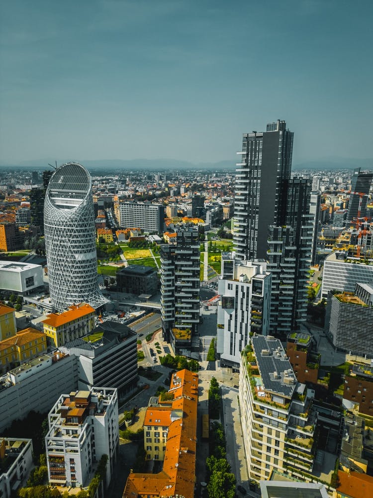 Milan skyline with modern skyscrapers Aerial Photography