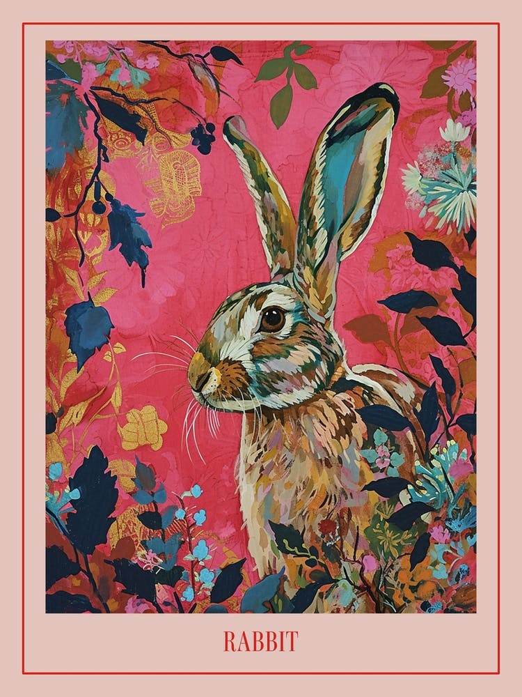 Floral Animal Painting Rabbit 3 Poster