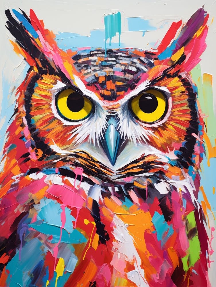 Colourful Bird Painting Great Horned Owl 4