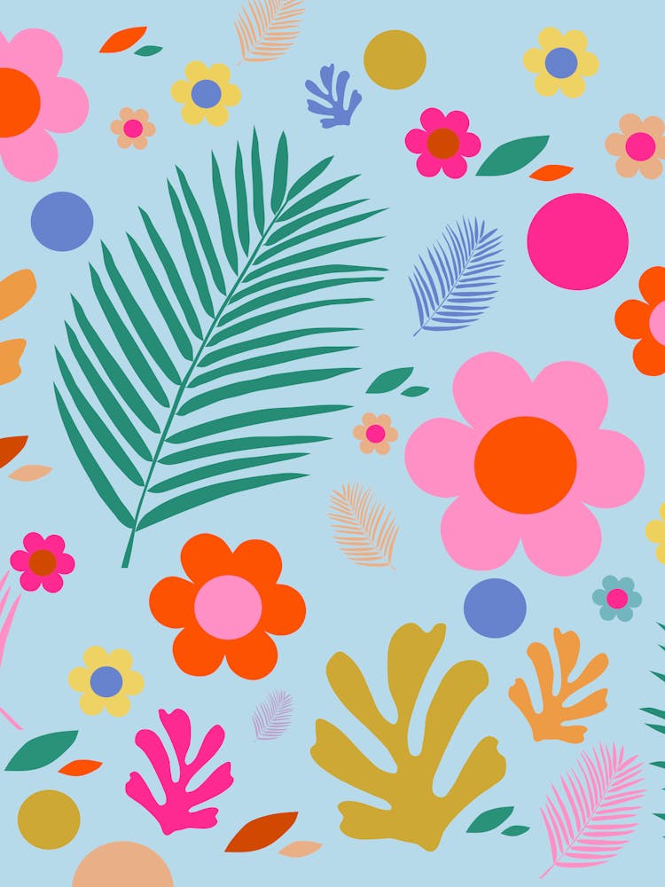 Flowers And Leaves | 03 - Pink And Blue Floral