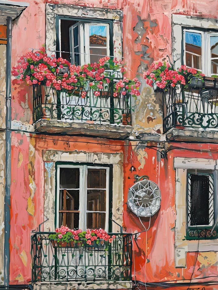 Balcony View Painting In Lisbon 1