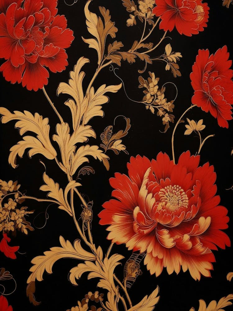 Red And Gold Vintage Florals 1
