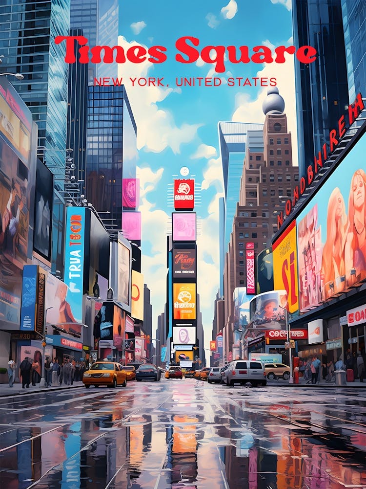 Times Square New York Tourist Destination Modern Travel Illustration 1