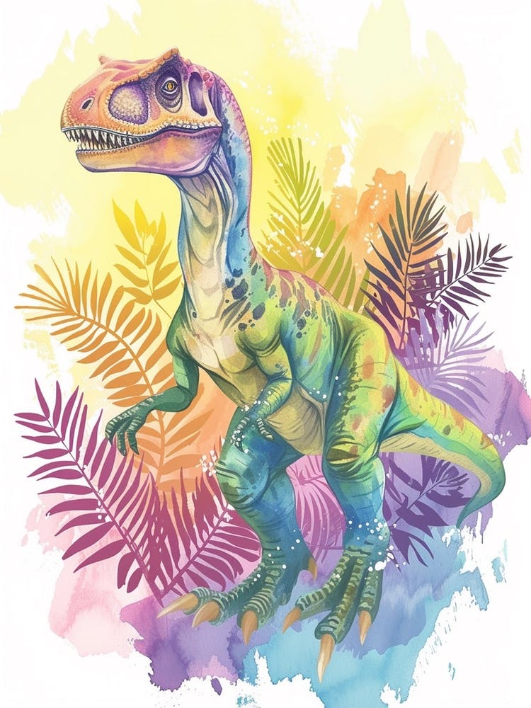 Pastel Rainbow Giganotosaurus Watercolour 2