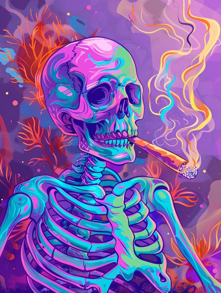 Psychedelic Skeleton Smoking A Cigarette