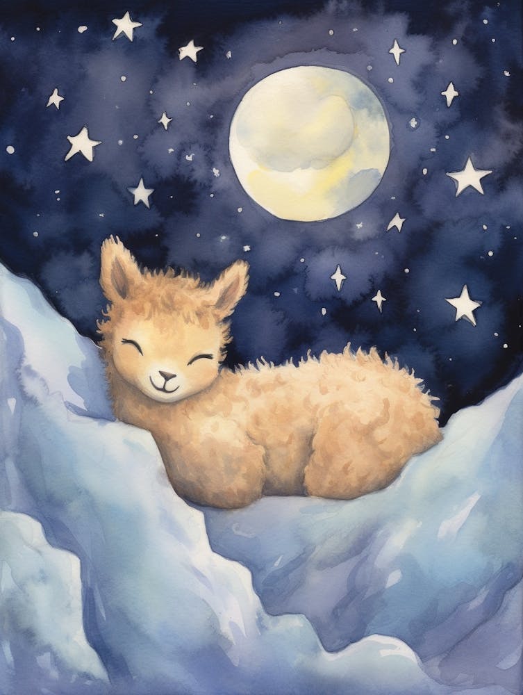 Bébé Alpaga 1 Dormant Dans Les Nuages