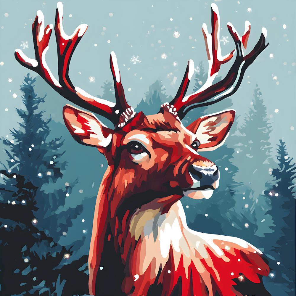 Majestic Christmas Reindeer Illustration: Festive Winter Art for Home Décor