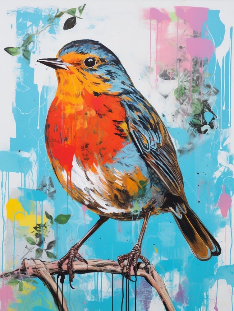 Colourful Bird Painting European Robin 4