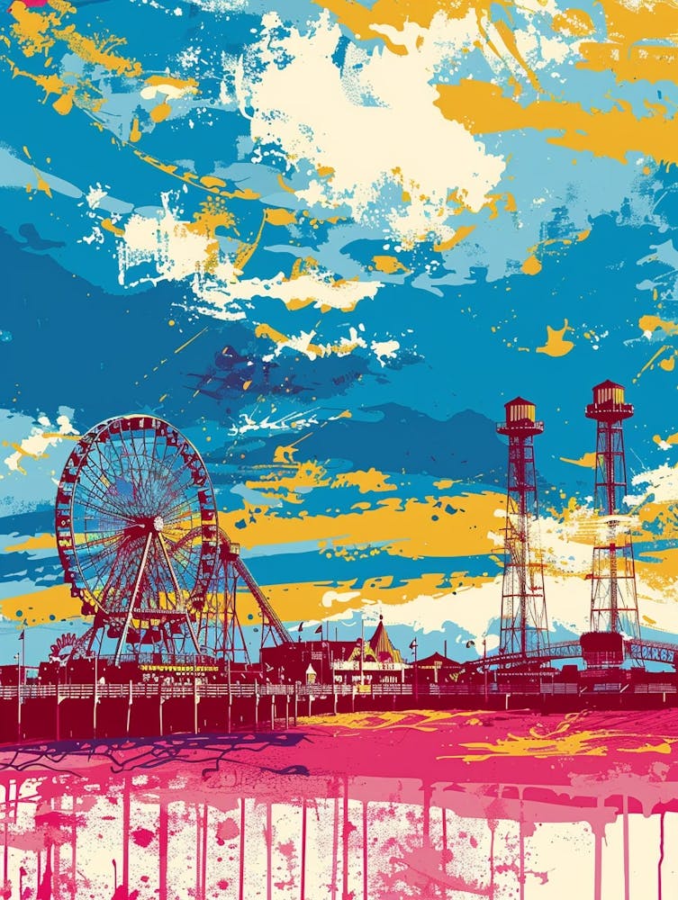 Coney Island New York Colourful Silkscreen Illustration 2