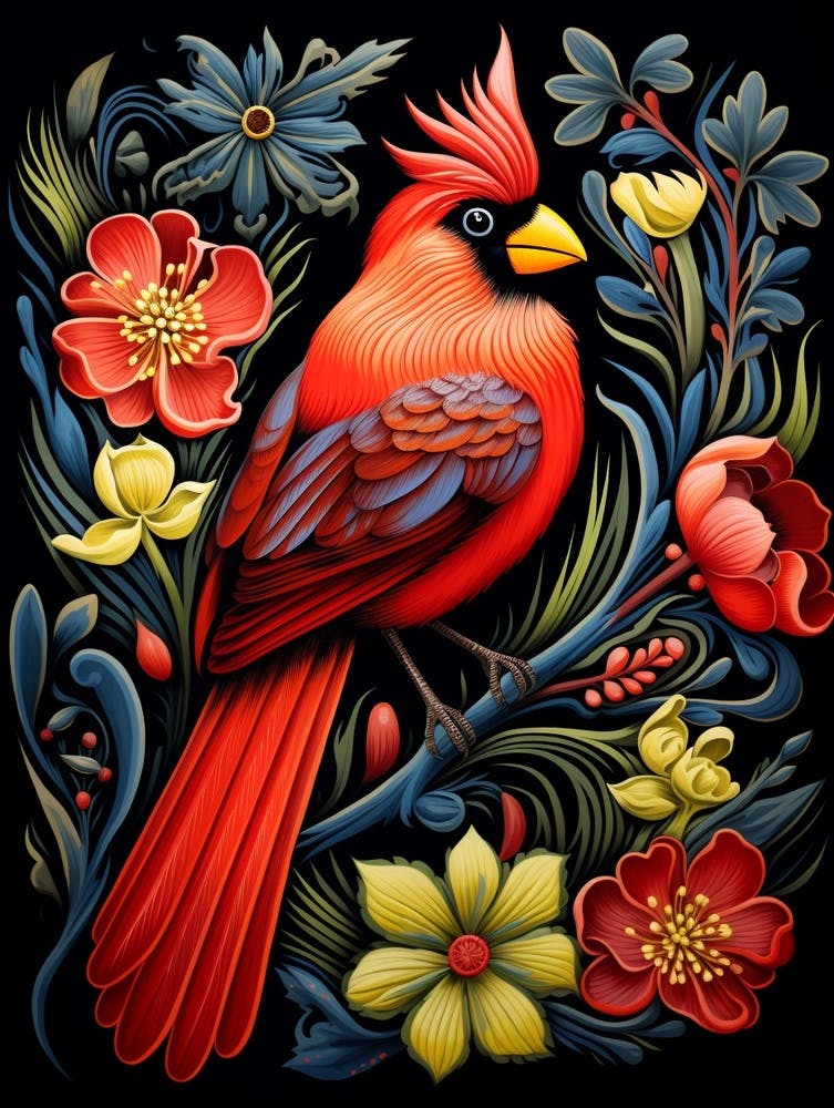 Folk Bird Illustration Northern Cardinal 2