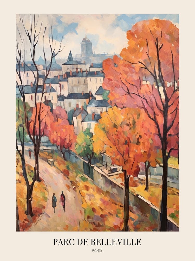 Autumn City Park Painting Parc De Belleville Paris France 3 Poster