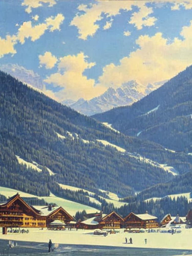 Gstaad, Switzerland Ski Resort Vintage Landscape 1 Skiing Poster