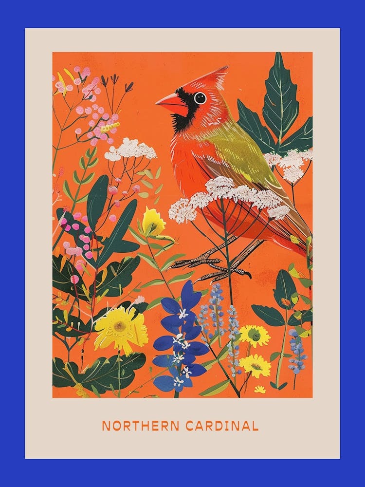 Cardinal rouge 1 - Affiche Oiseaux de printemps