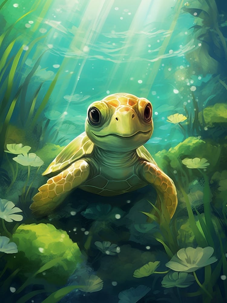 Baby Green Turtle In Ocean 2