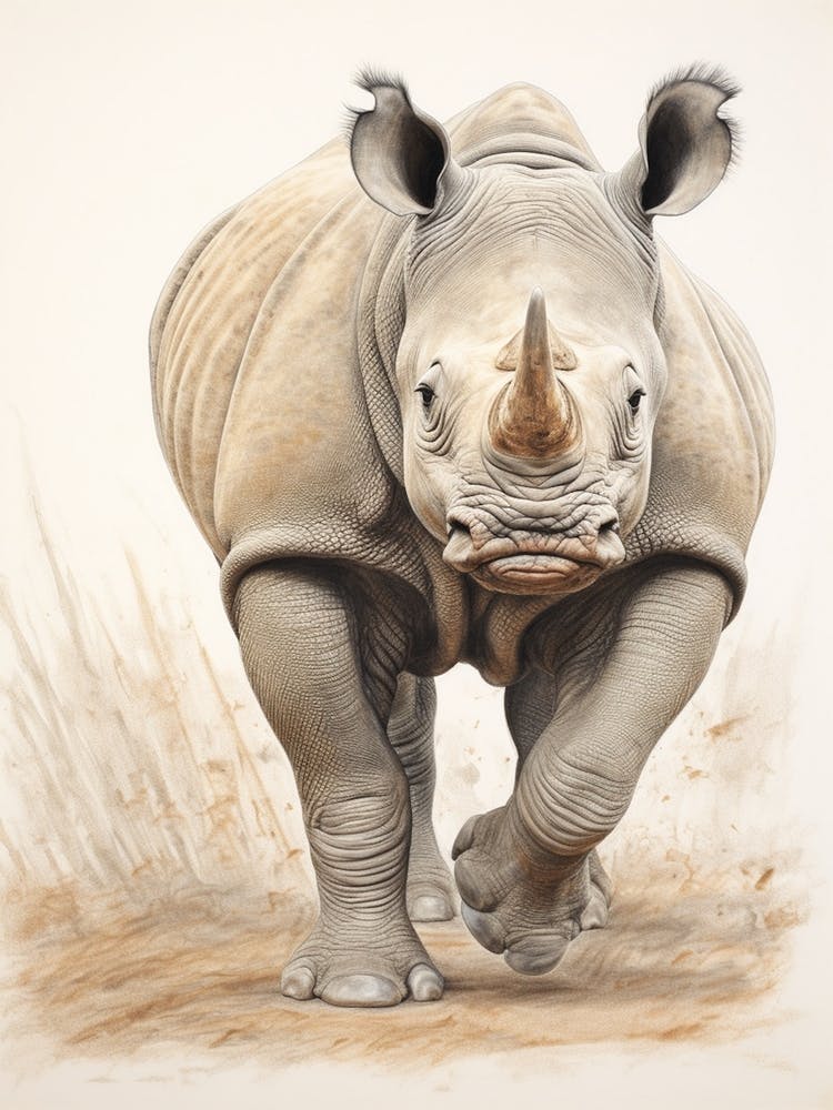Vintage Rhino Walking Illustration  2
