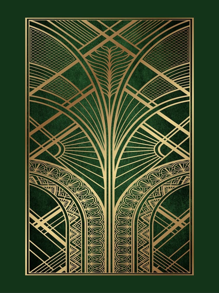 Art Deco Pattern Green and Gold 1