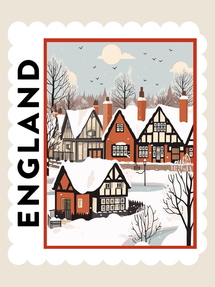 Retro Winter Stamp Poster Stratford Upon Avon United Kingdom 2