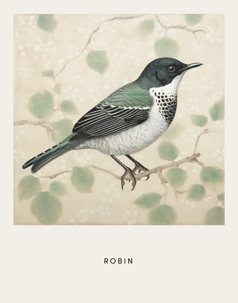 Ohara Koson Inspired Bird Painting Robin 4 Affiche