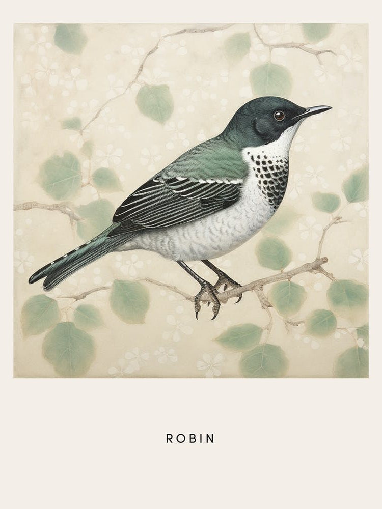 Ohara Koson Inspired Bird Painting Robin 4 Poster