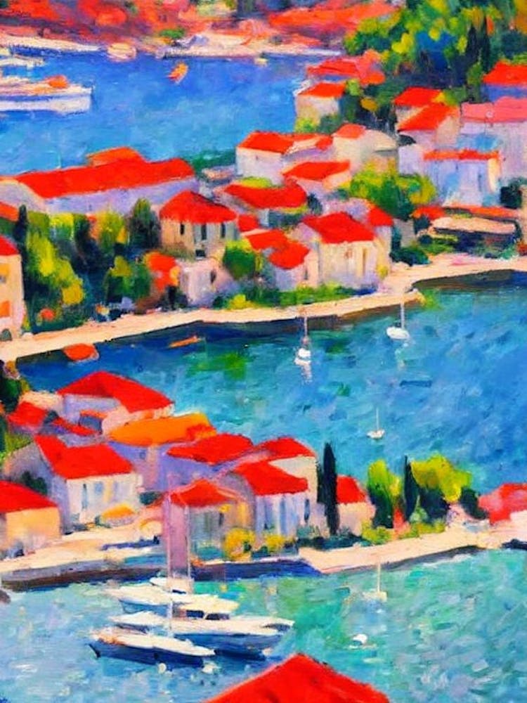 Port Of Kotor Montenegro Brushwork Painting harbour