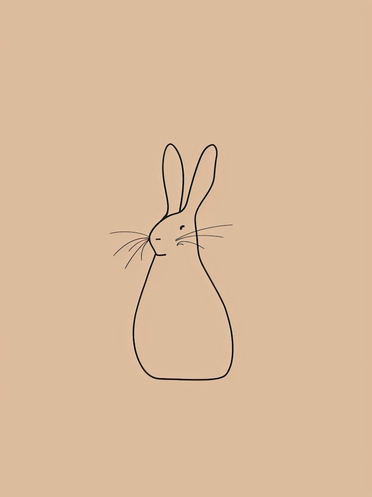 Rabbit On A Beige Background - Boho, Line Art