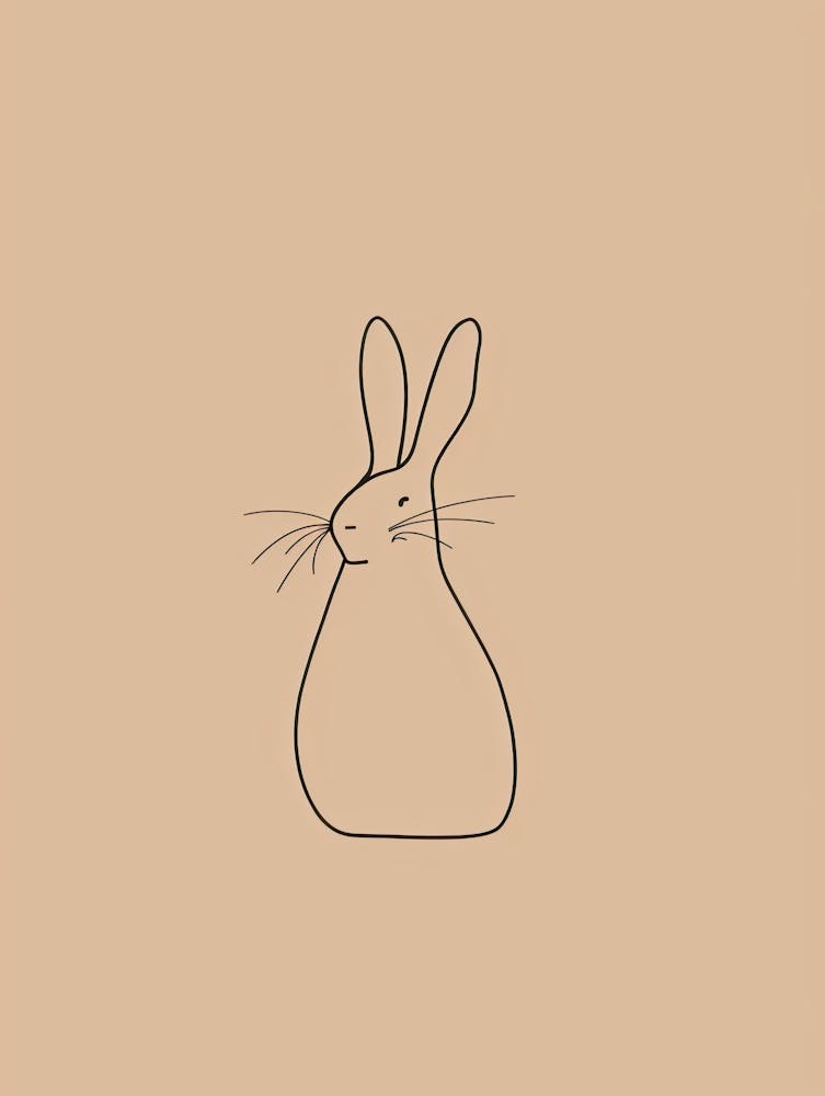 Rabbit On A Beige Background - Boho, Line Art