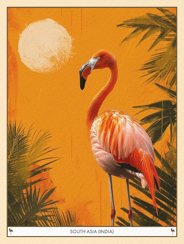 Greater Flamingo South Asia India Tropical Illustration 3 Poster