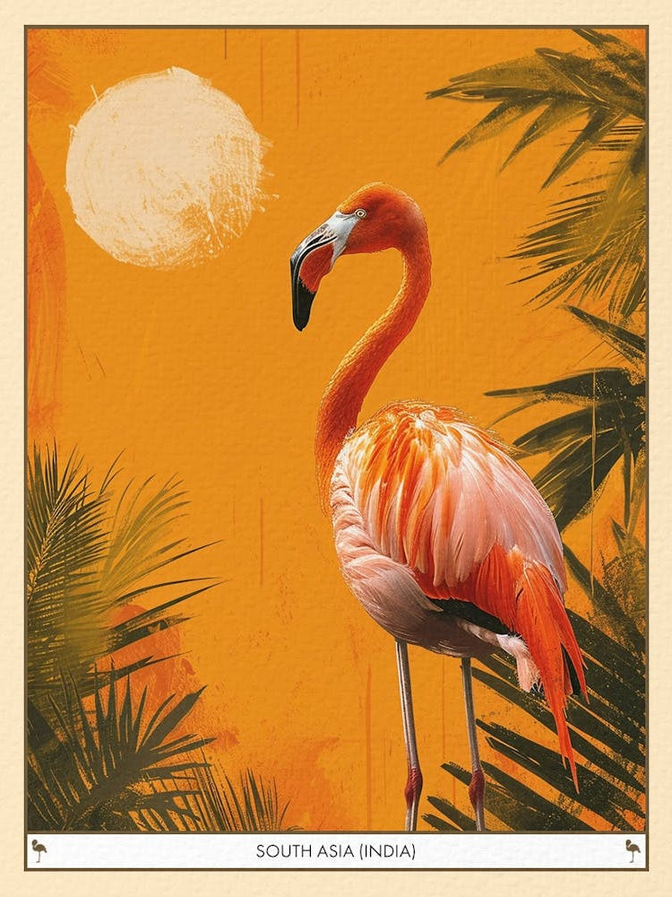 Greater Flamingo South Asia India Tropical Illustration 3 Poster