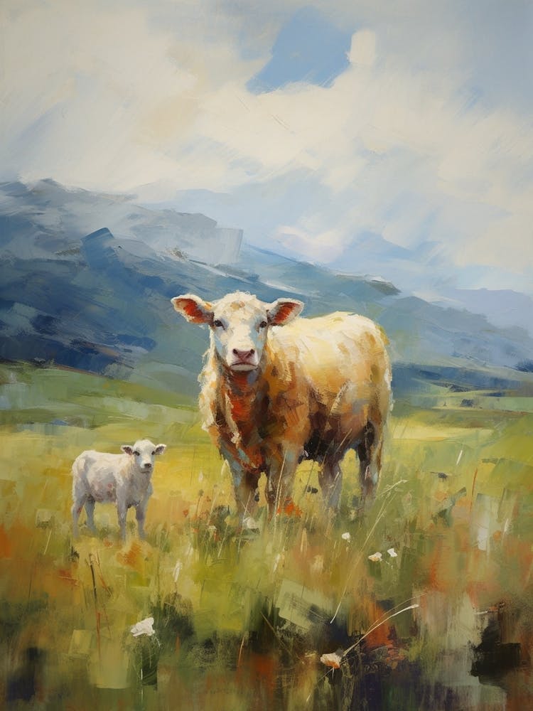 Impressionism Style Painting Of Highland Sheep 1