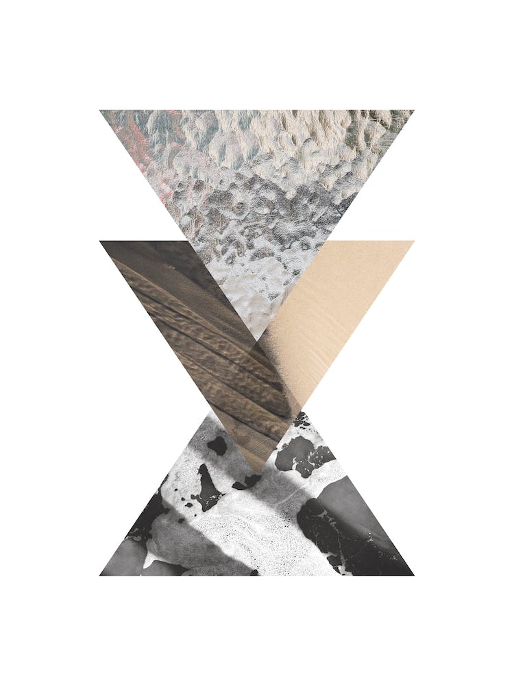 Three Triangle Sand Glass & Black Marble Circle Abstract
