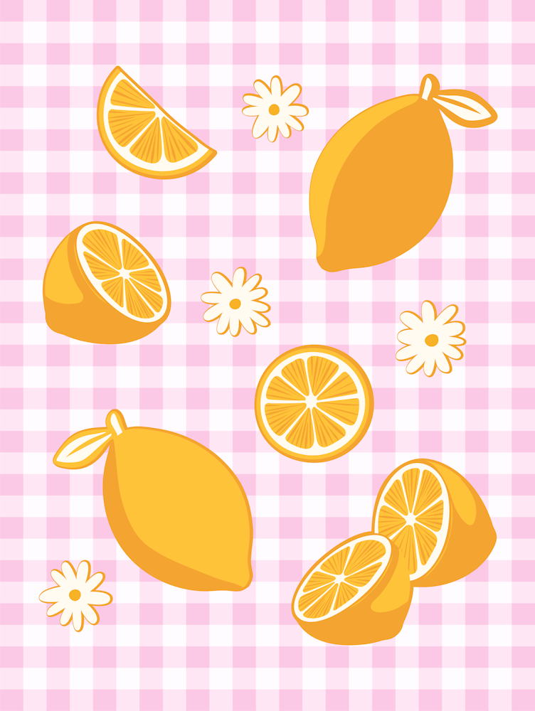 Lemons on Pastel Baby Pink Gingham