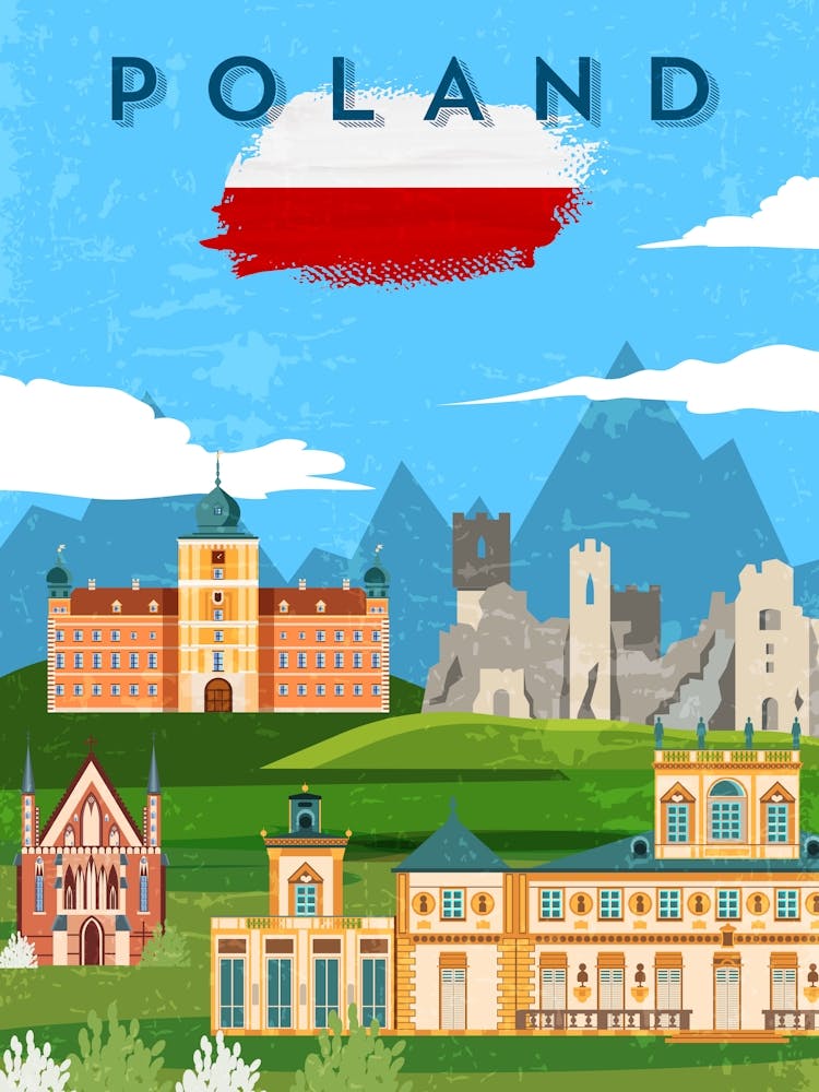 Poland — Retro travel minimalist art poster