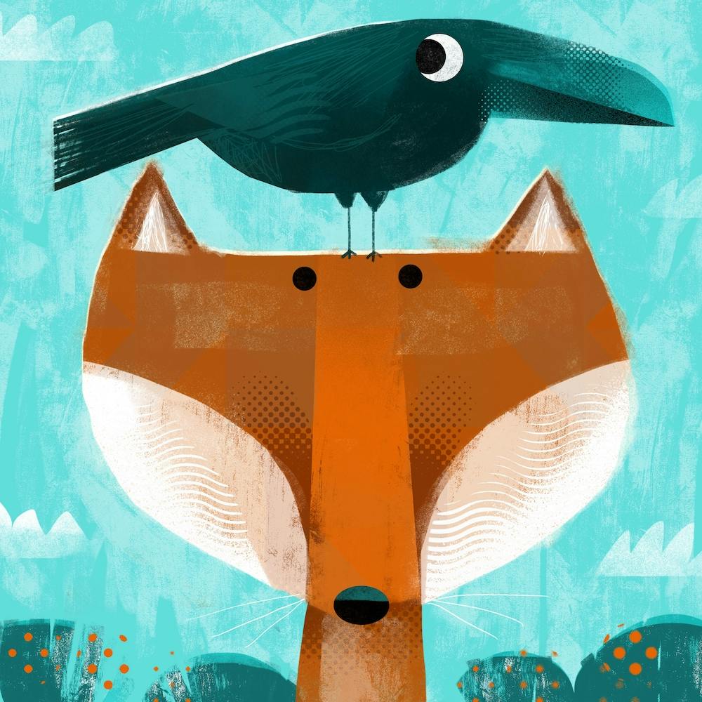 Fox With Pesky Crow Square