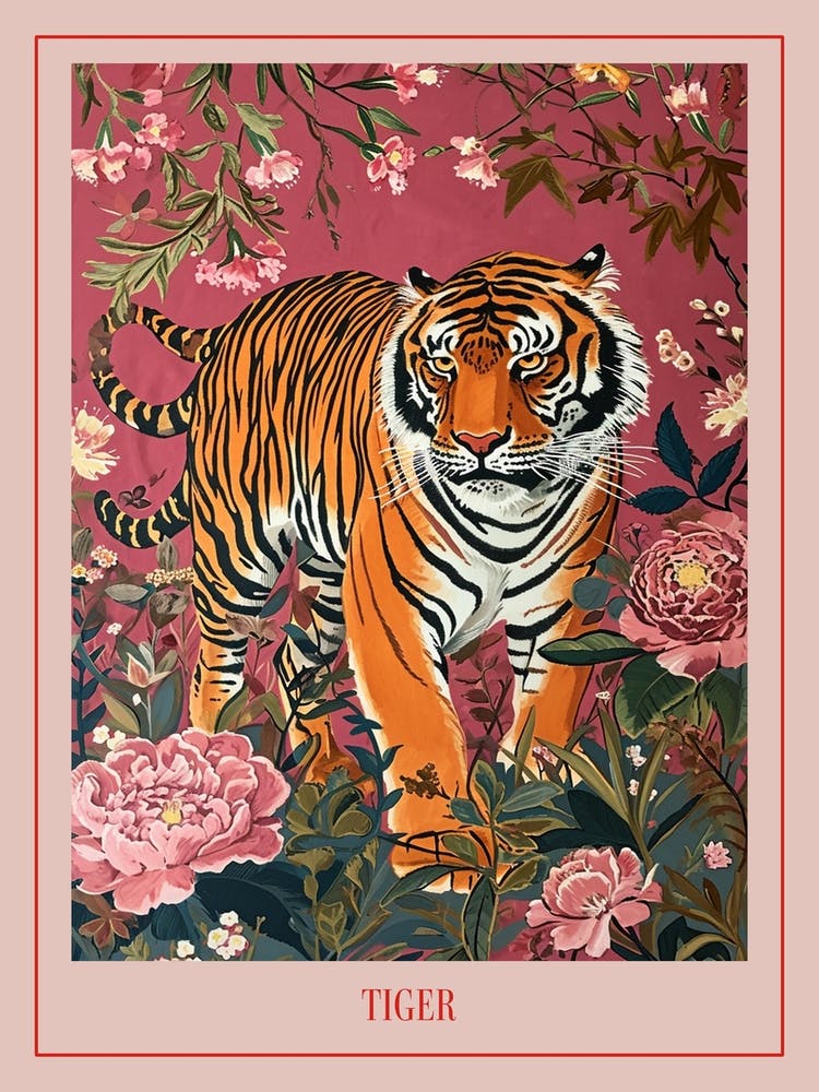 Floral Animal Painting Tiger 7 Poster