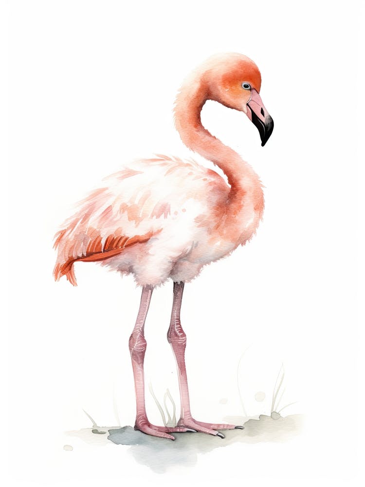 Flamant rose bébé aquarelle pour chambre d'enfant 2