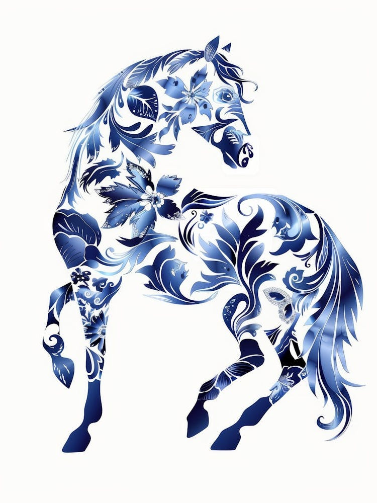 Blue And White Horse 1