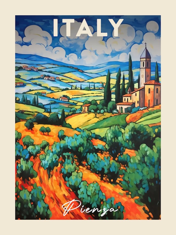 Pienza Italy 2 Fauvist Painting Travel Poster