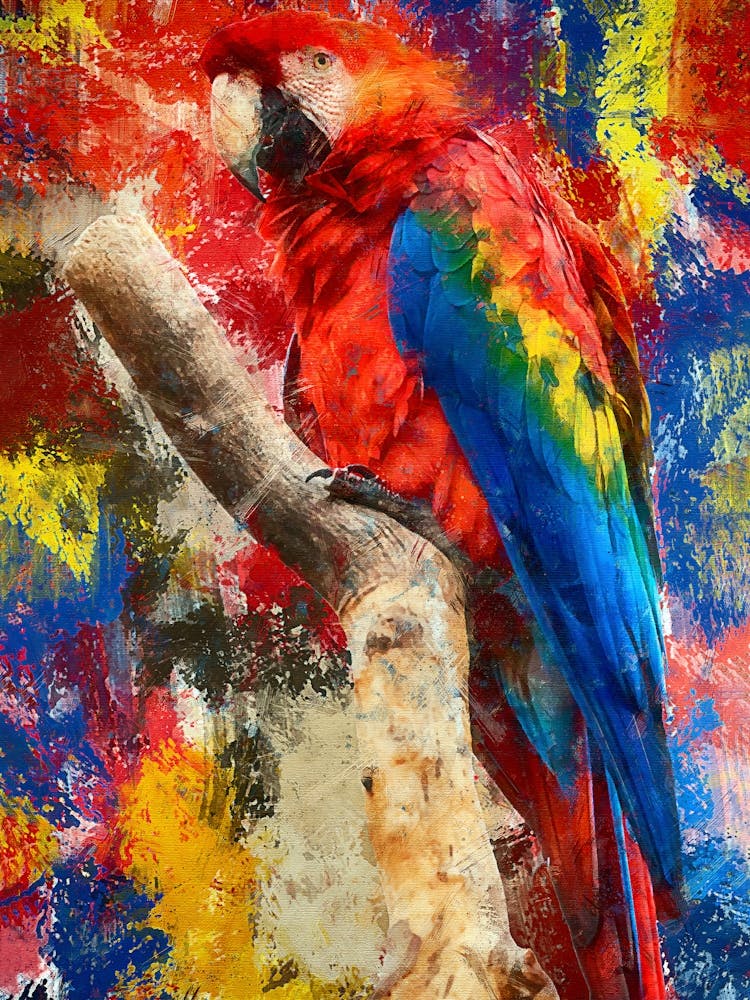 The Parrot Is Perching On A Log