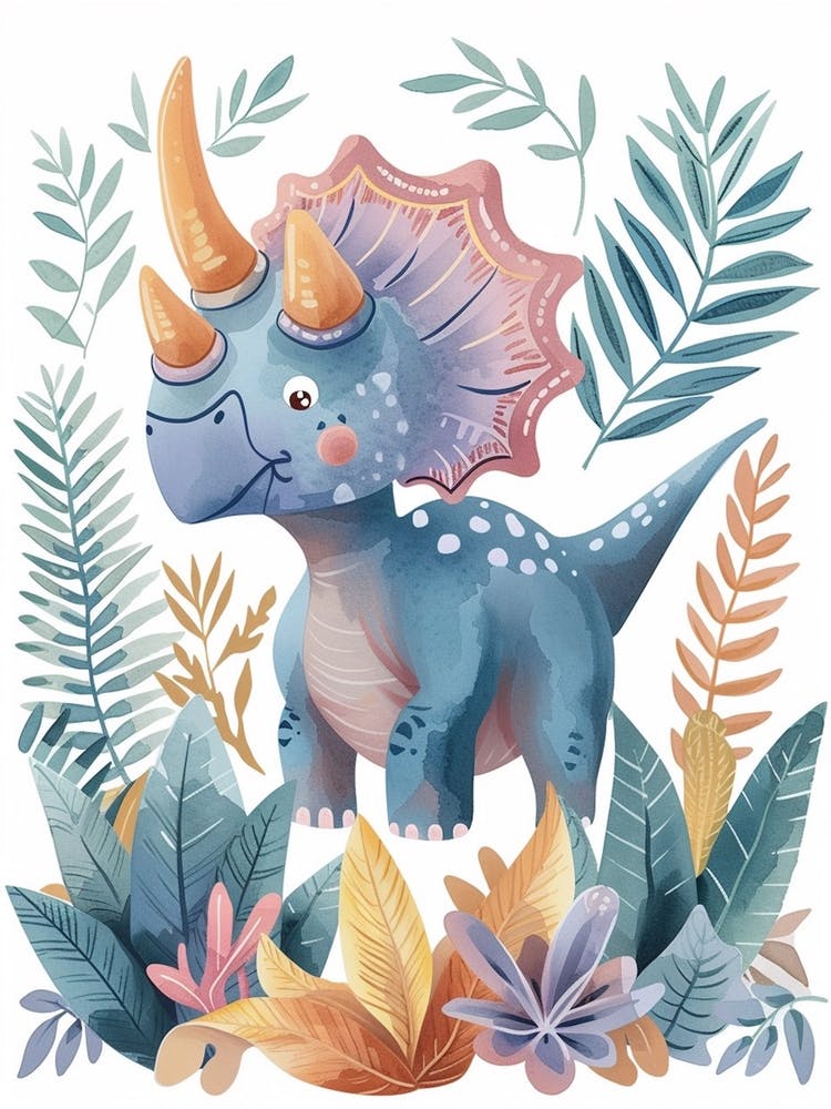 Pastel Watercolour Protoceratops Dinosaur  2
