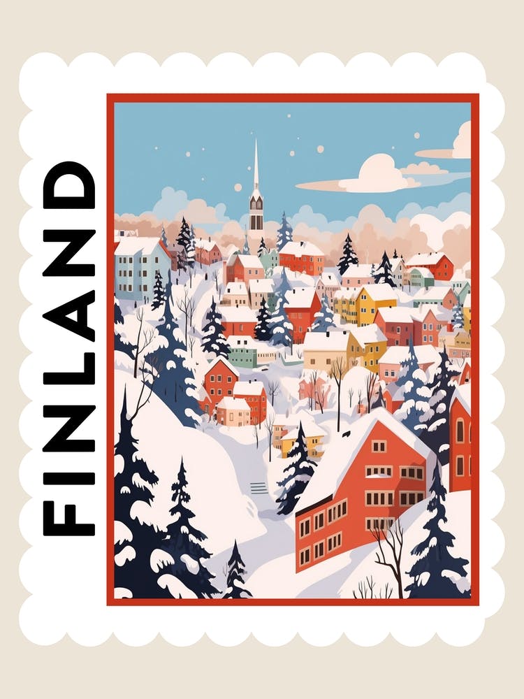 Retro Winter Stamp Poster Helsinki Finland 2