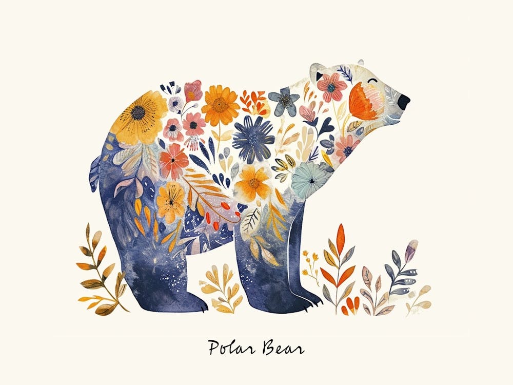 Little Floral Polar Bear 1 Poster