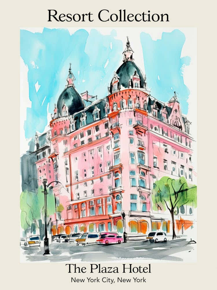 Poster Of The Plaza Hotel   New York City, New York   Resort Collection Storybook Illustration 2