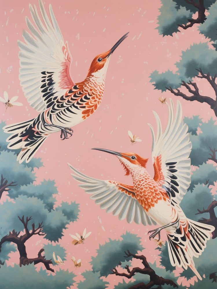 Vintage Japanese Inspired Bird Print Hoopoe 4