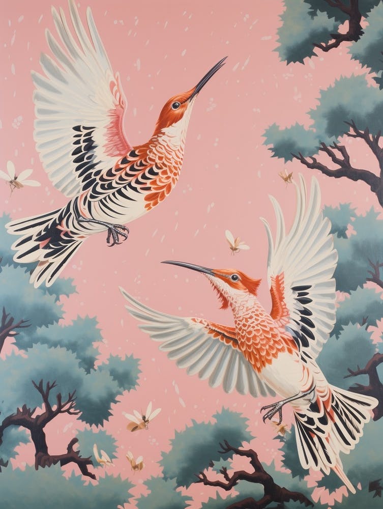 Vintage Japanese Inspired Bird Print Hoopoe 4