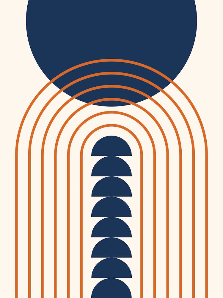 Modern Mid Century Gateway Sun Rainbow 12 In Navy Blue Orange 01