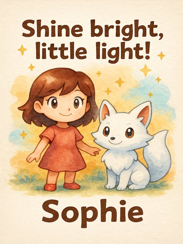 Personalized Nursery Wall Art – “Shine Bright Little Light” Girl and Fox Printable – Custom Name Kids Room Decor