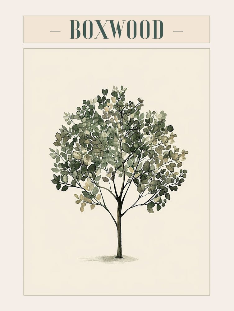 Boxwood Tree Minimal Japandi Illustration 1 Poster