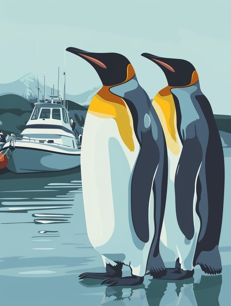 Emperor Penguin Paradise Harbor Minimalist Illustration 3