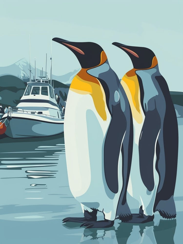 Emperor Penguin Paradise Harbor Minimalist Illustration 3